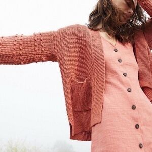 Madewell bobble sweater mauve size XXS cardigan Pom Pom balls on sleeves cotton